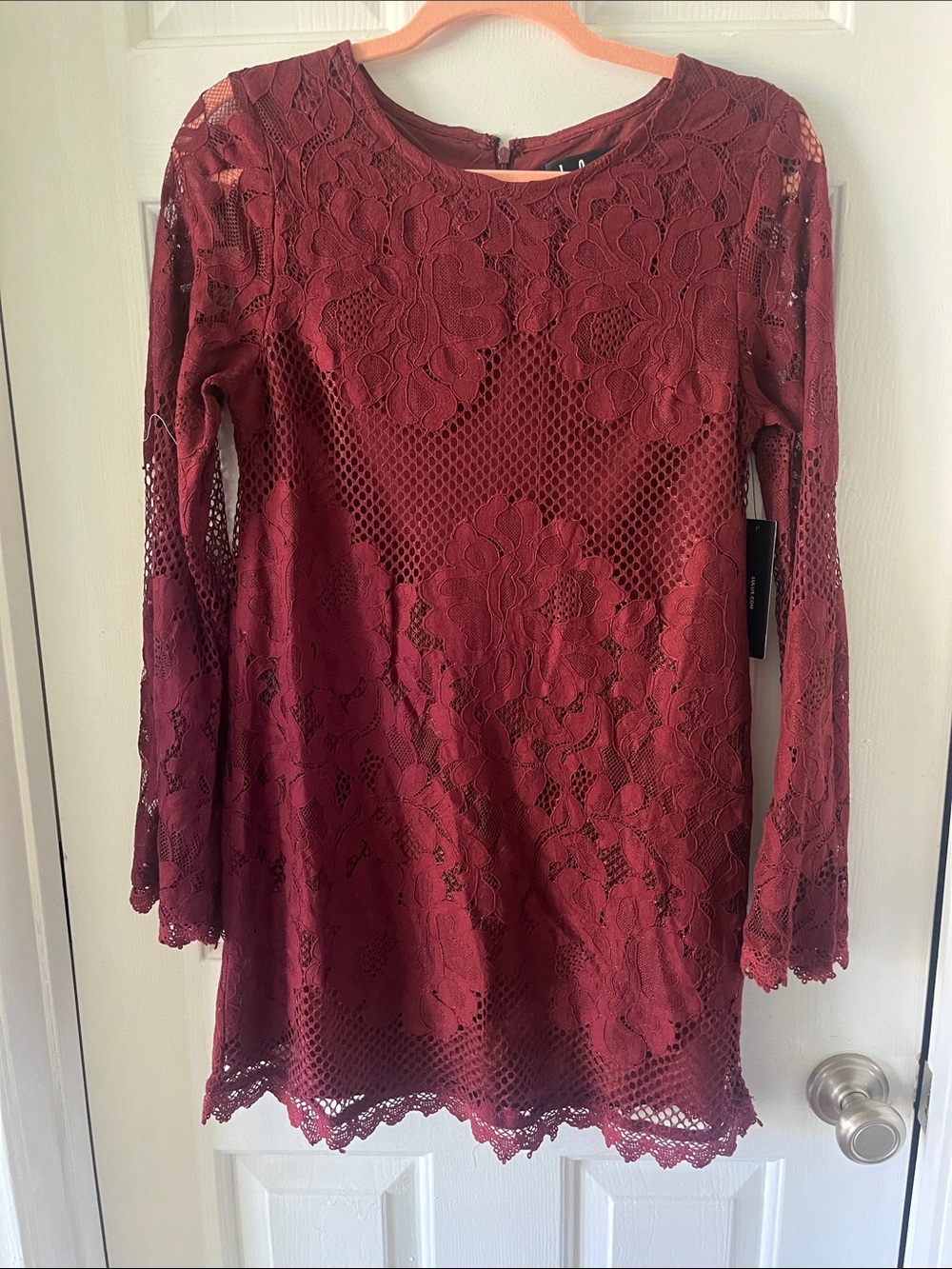 Lulu's Burgundy Lace Long-Sleeve Mini Dress